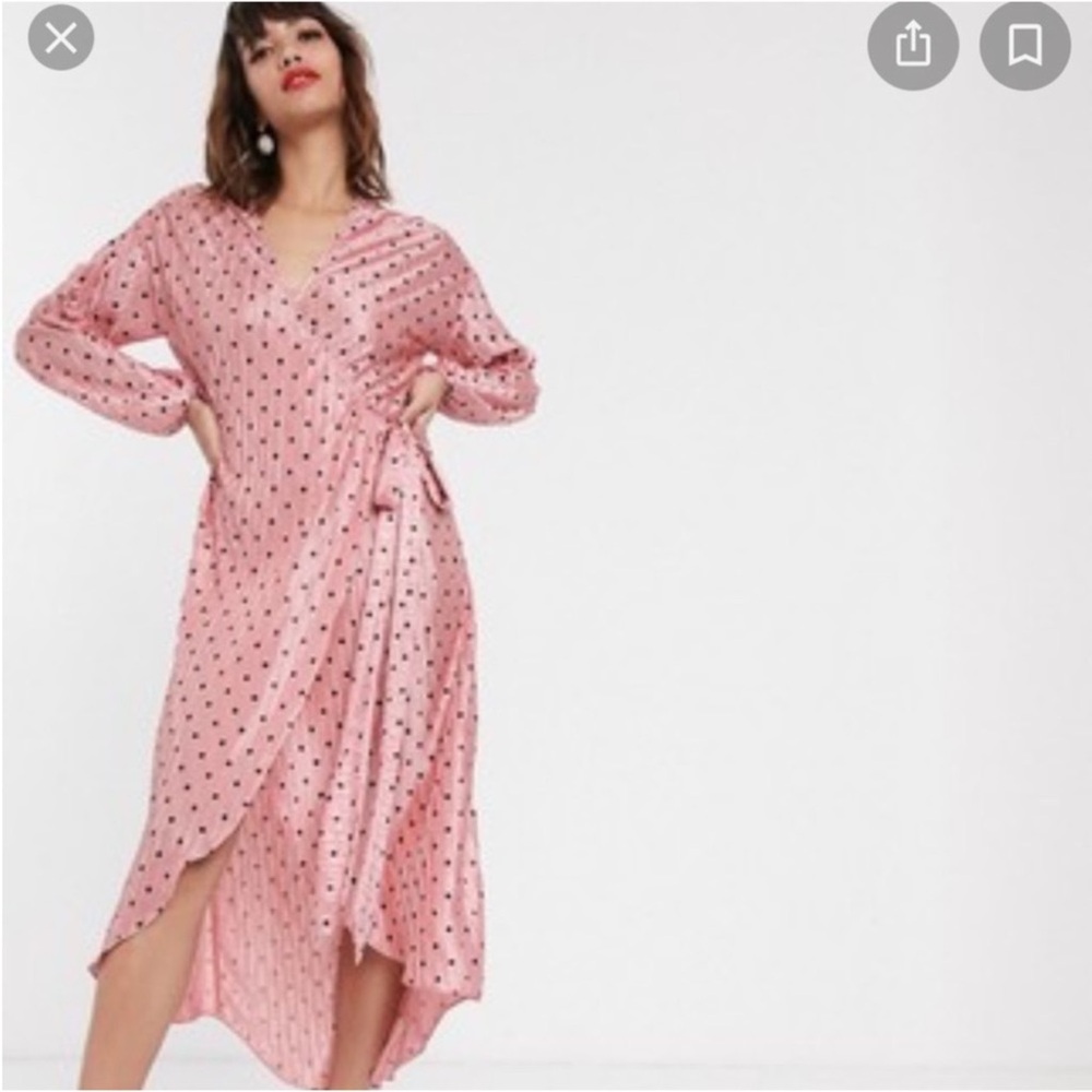 Lavish Pink Polka-Dot Wrap Midi Dress